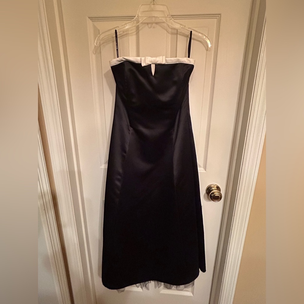 Y2K Jessica McClintock Black Strapless Dress with White Trim